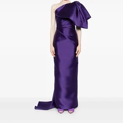 Customized Fashion Purple One Shoulder with Bow Women Formal Evening Dresses Sweep Train Wedding Guest Prom Gowns Party Dresses