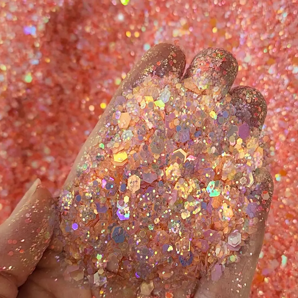 50G/bag Iridescent Loose Chunky Nail Glitter Powder Ultra-thin Mixed Hexagon Holographic Nail Art Flakes Face Body Hair Nail Dec