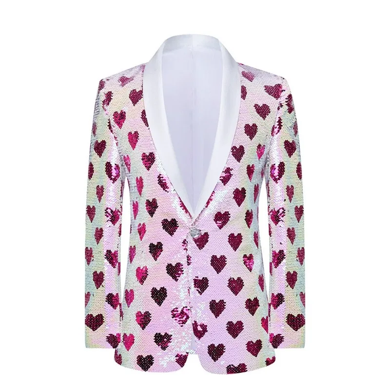 

Мужская приталенная куртка азиатских размеров в форме сердца с блестками, свадебные вечеринки, сценические представления, банкетный наряд