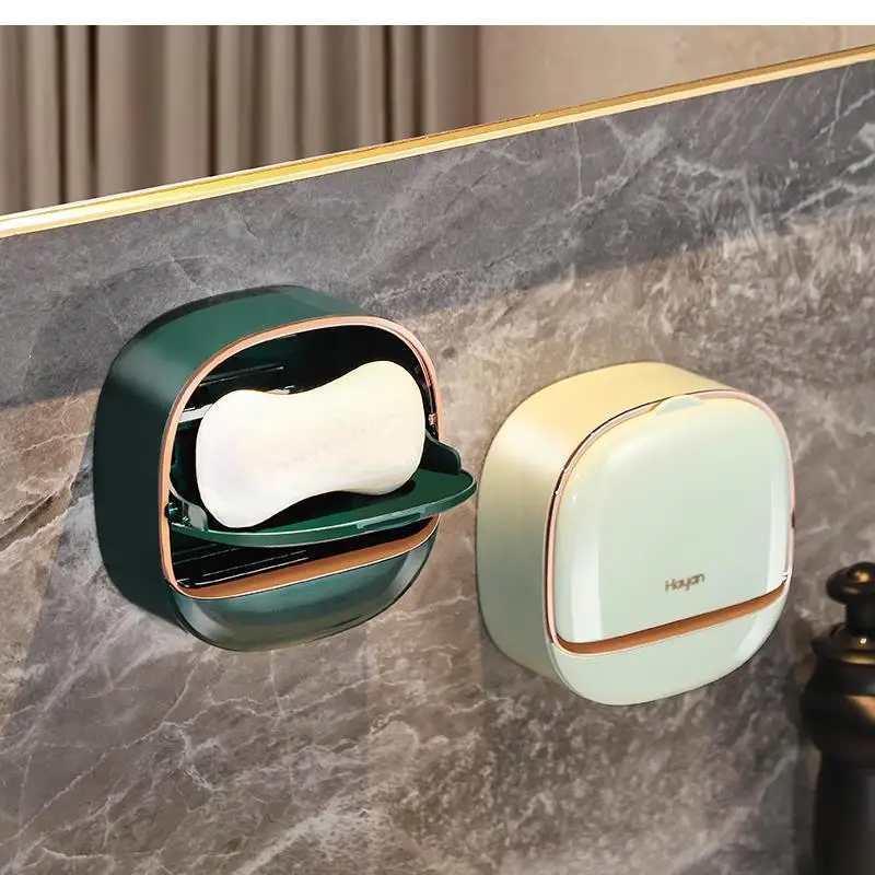 

Simple Drainage Soap Box with Cover Light Luxury Wall Hanging Non-porous High-end Household Bathroom Supplies