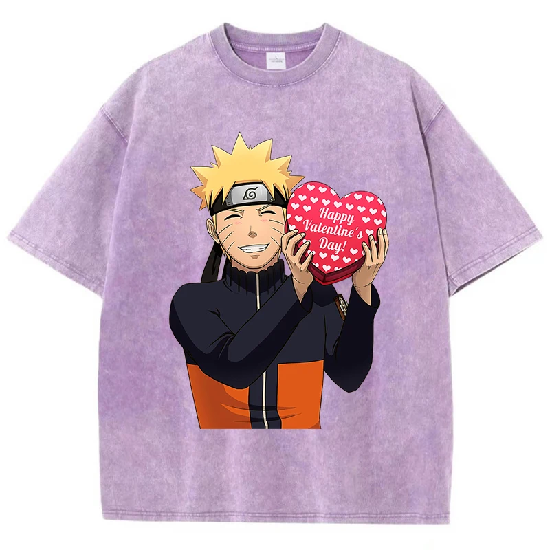 うずまき ナルト Uzumaki Naruto Happy Valentine Day T-Shirts Women Summer American Retro Cotton Loose Short T-Shirt Comics High Street