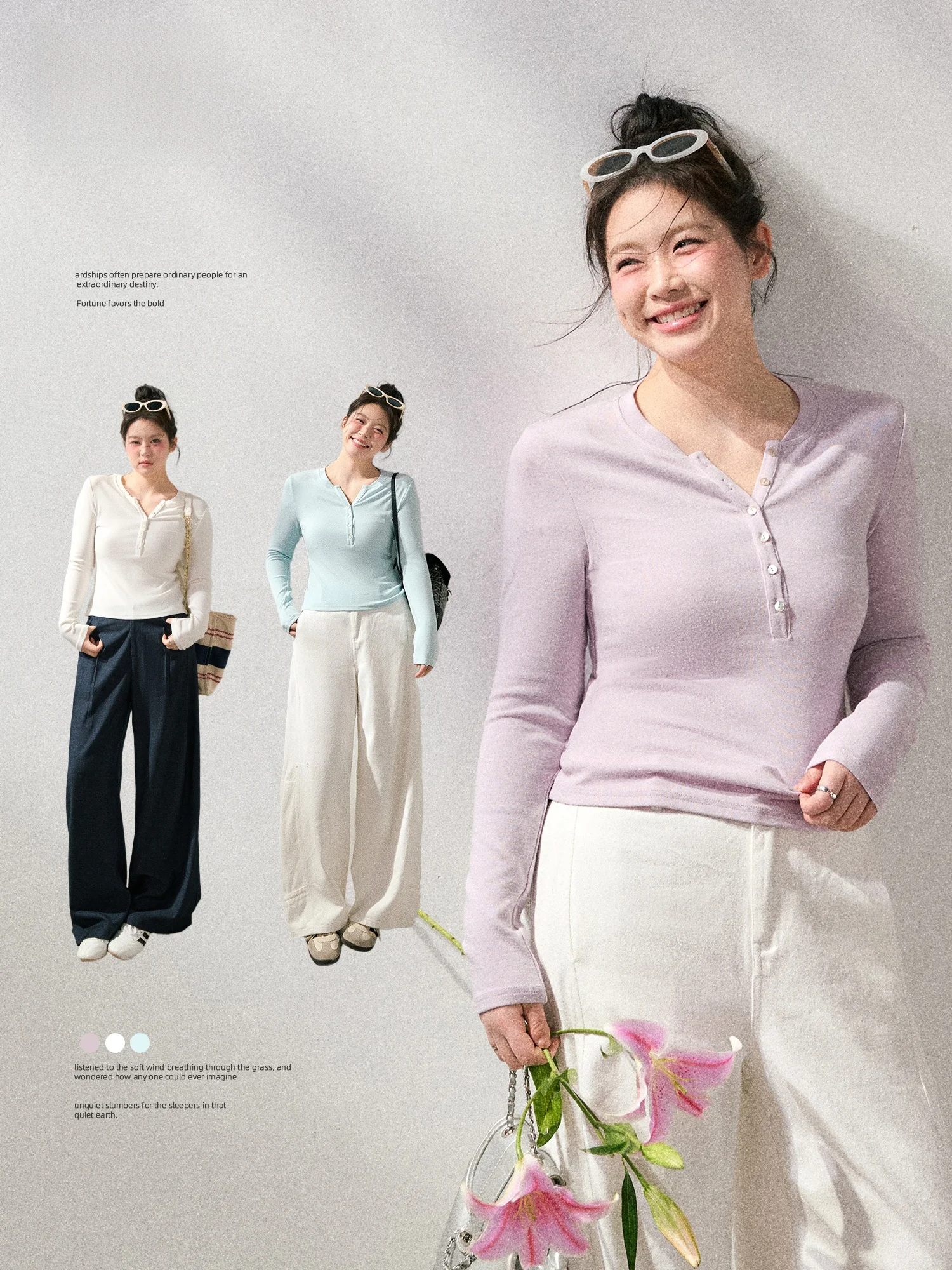 

Slim Fit Long Sve Basic T-irt Spring Commute Sle High Waist Button Detail Korean Version Faionable plus Size Women's...