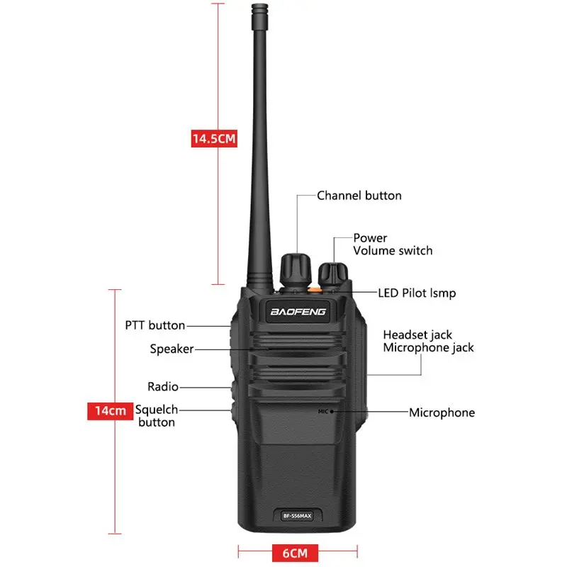 BAOFENG BF-S56 MAX Walkie Talkie IP67 Rádio CB À Prova D' Água 10W Alta Potência 2800mAh Baofeng S56MAX Rádio Portátil Em Dois Sentidos Novo