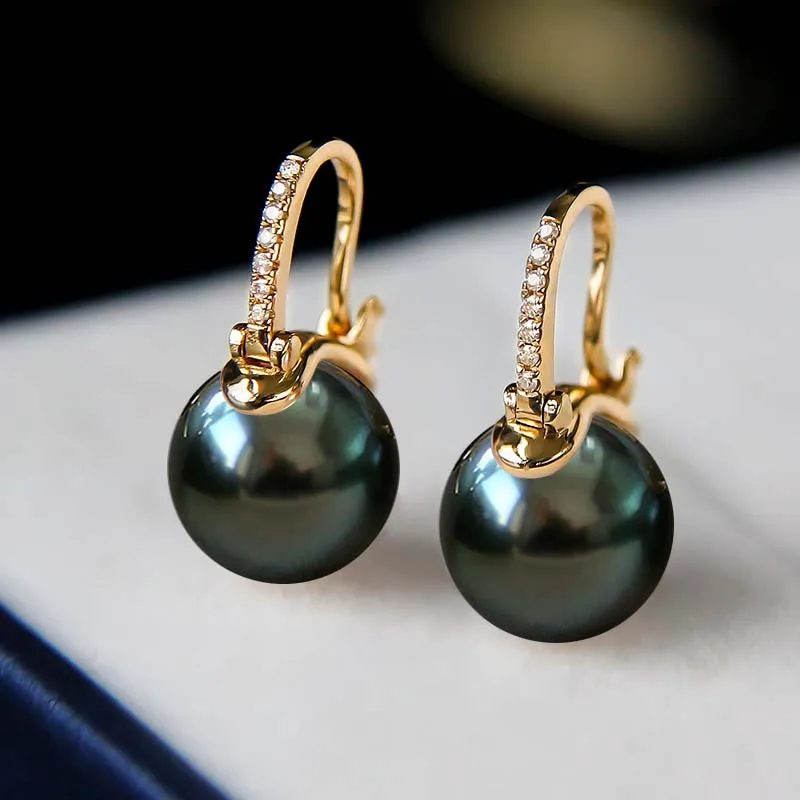 Luxurious Top Quality Big Dark Green Tahiti Style Shell Pearl Earrings For Women\'s S925 Sterling Silver Jewelry Free Shipping