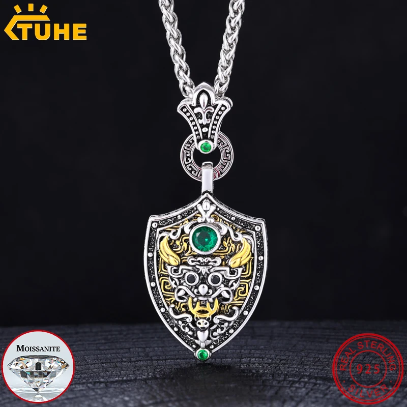 

TUHE Unisex Pi Xiu Pendant Sterling Silver Moissanite With Certificate For Feng Shui Black Obsidian Wealth Pendants