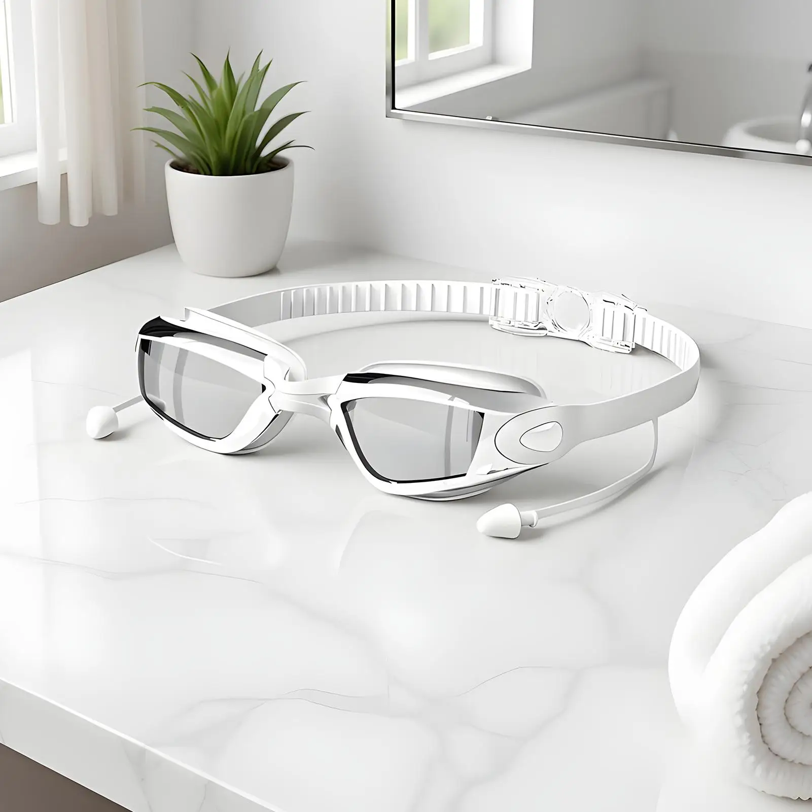 نظارات السباحة الرجال نظارات الماء مع سدادات الأذن المضادة للأشعة فوق البنفسجية لا تسرب نظارات السباحة للنساء الرجال المبتدئين الغوص #5