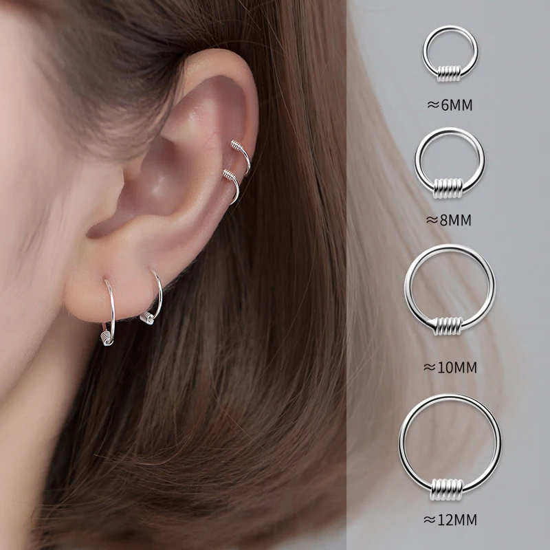 MODIAN Authentic 925 Sterling Silver Black Different Size Fashion Hoop Earrings For Women Charm Korean Simple Silver Jewelry