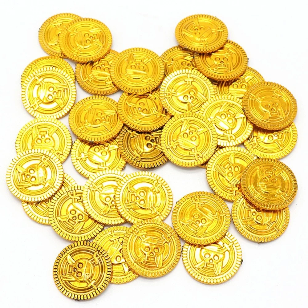 100Pcs Plastic Pirate Gold Coin Fake Game Coin Treasure Coins Funny Scene Props Halloween Christmas Party Decoration Supplies