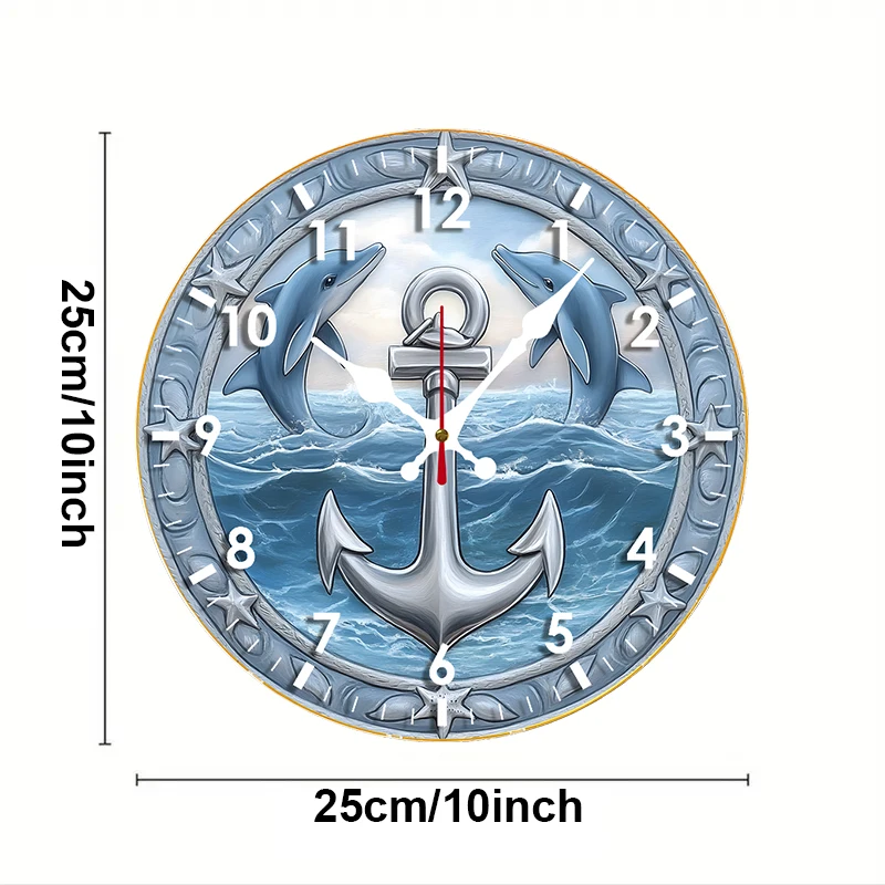 ساعة حائط معلقة خشبية مستديرة صامتة على شكل دولفين، مناسبة لغرفة المعيشة والمكتب وغرفة الدراسة وغرفة النوم والديكور المنزلي #2