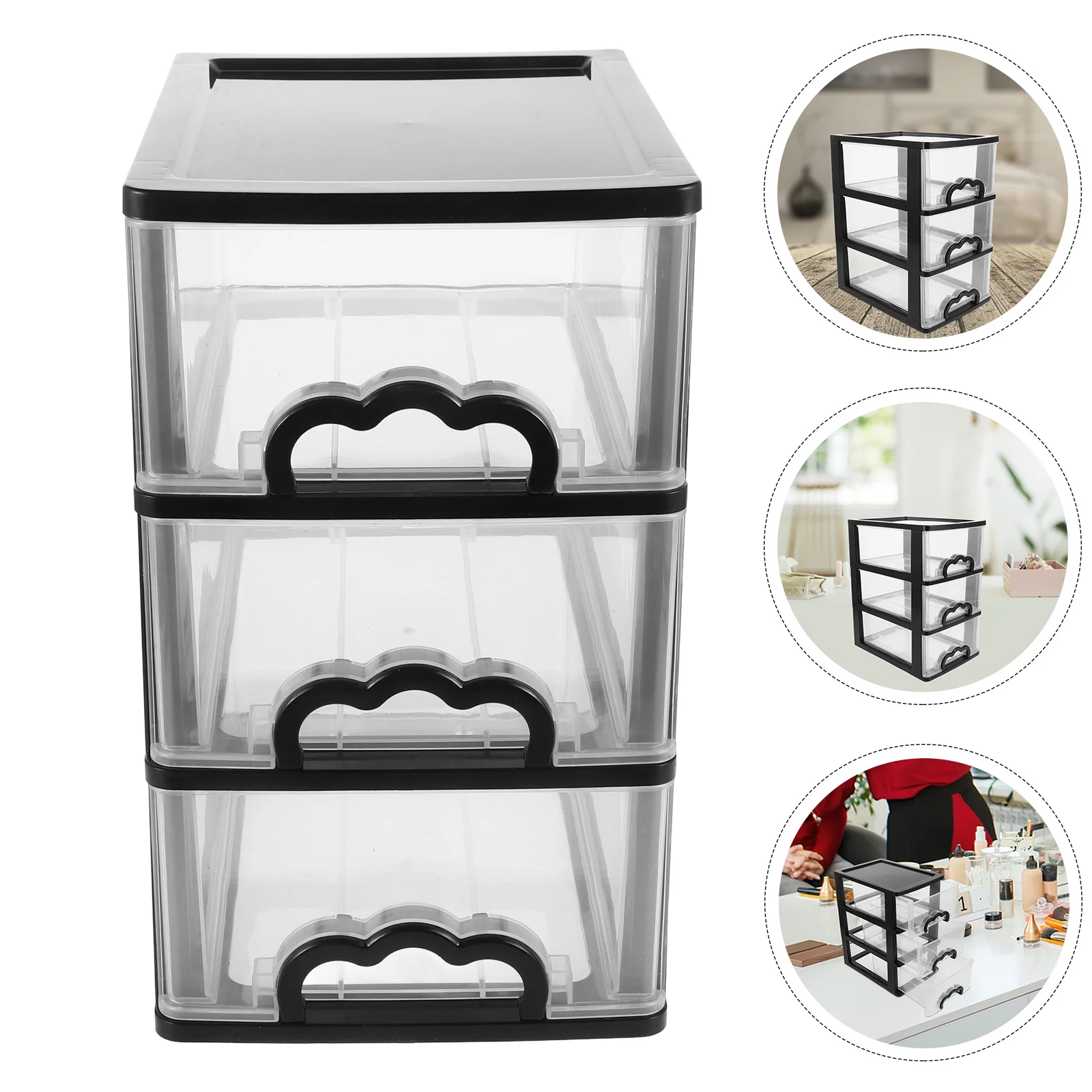 

Mini 3-Tier Desktop Drawer Organizer Transparent Plastic Storage with Sliding Drawers for Desk Kitchen Bathroom Stationery