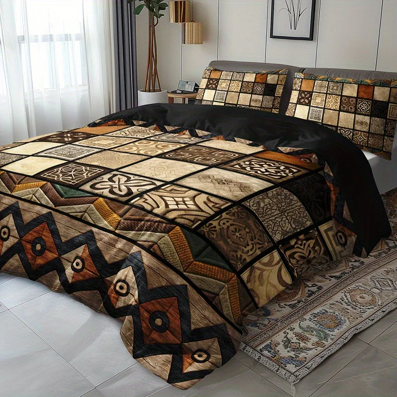 

Retro Tribal Style Geometric Patchwork Duvet Cover Set 1 Duvet Cover+2 Pillowcases Four Seasons High-Definition Printing