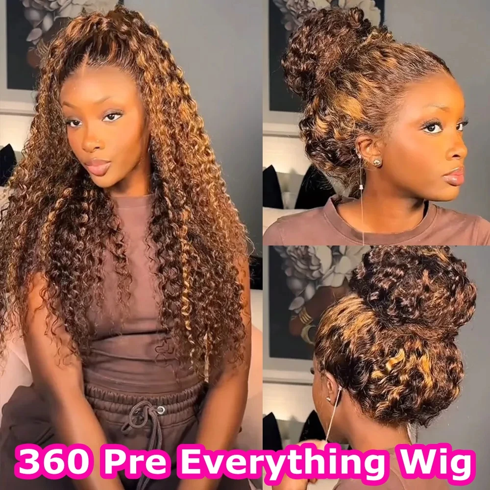 

Highlight Deep Wave 13x6 Lace Front Human Hair Wig Water Wave Front Human Hair Wig Invisible Strap 360 Full Lace Glueless Wig