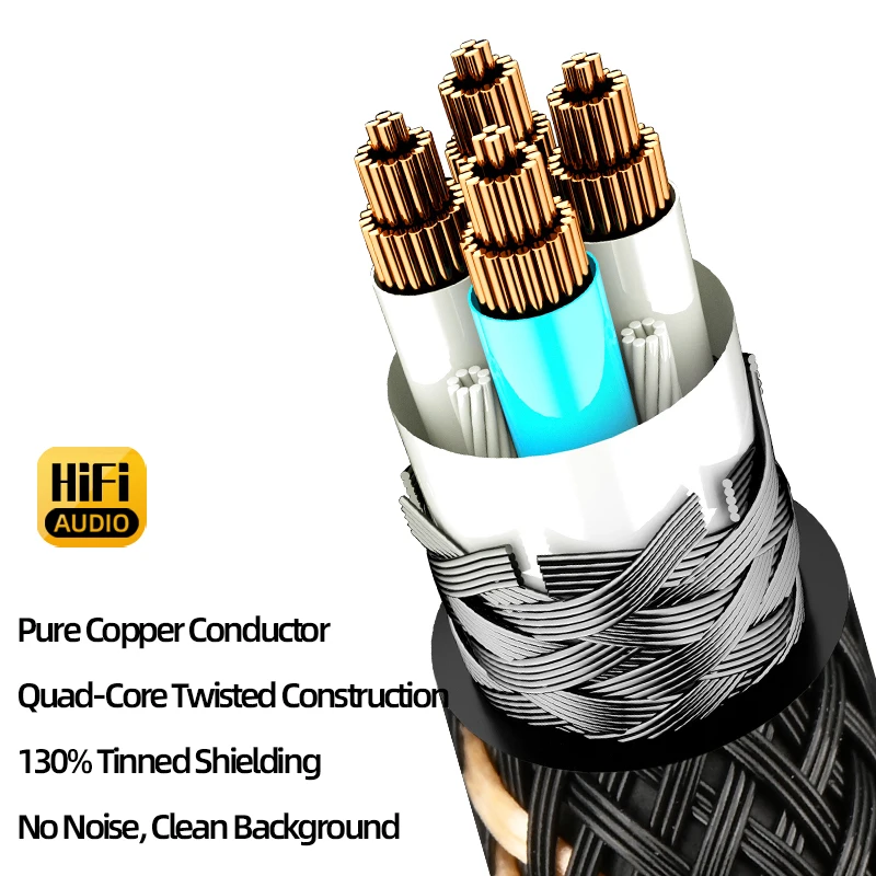 Kabel audio HiFi 4.4mm na 2RCA, podwójnie ekranowany, z czystej miedzi, rozdzielacz Y, kabel audio 4.4 na RCA do wzmacniacza, DVD, komputera — zdjęcie produktu 3