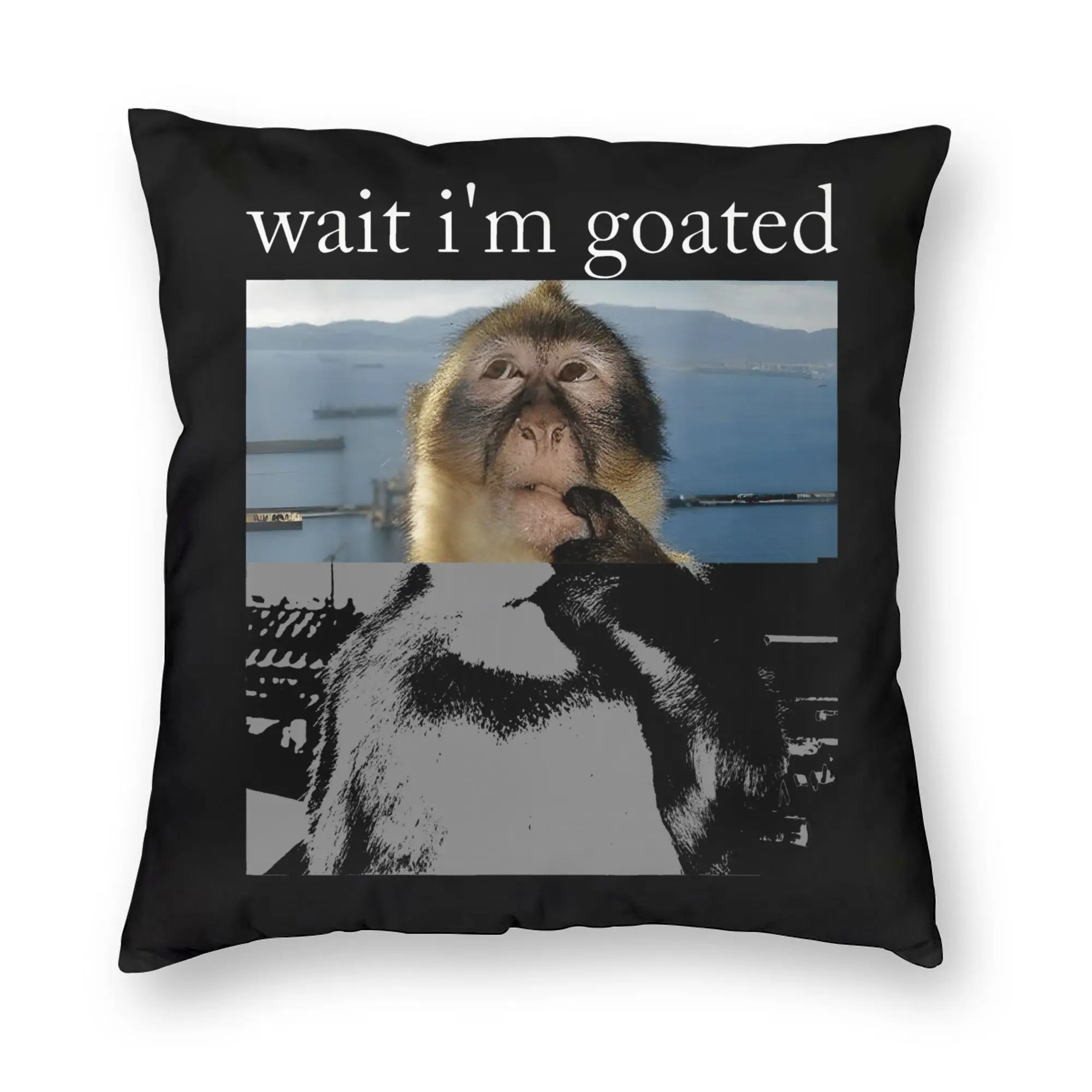 Wait I'M Goated Funny Thinking Monkey Meme Brainrot Pillowcase Printed Cushion Cover Decor Pillow Case Cover Home Square 40X40cm