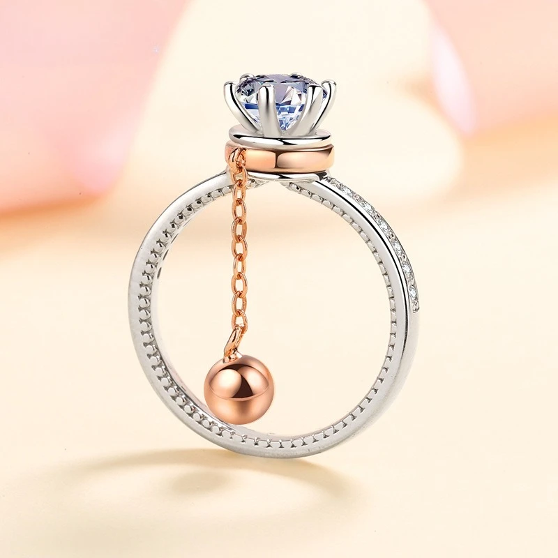 Elegant PT950 Platinum Rotate The Beaded Women's Inlaid Moissanite Ring, Fashionable Cool-style 1-carat Moissanite Ring