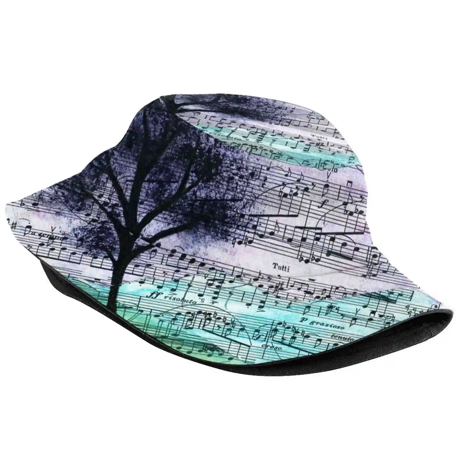 Music Landscape Unisex Summer Outdoor Sunscreen Hat Cap Green Blue Purple Sheet Music Staff Landscape Black Pretty Artsy Pastel