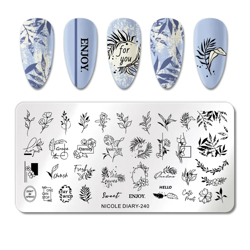 NICOLE DIARY Leaves Floral Geometric Stamping Plates Valentine Nail Art Template Plate Mold