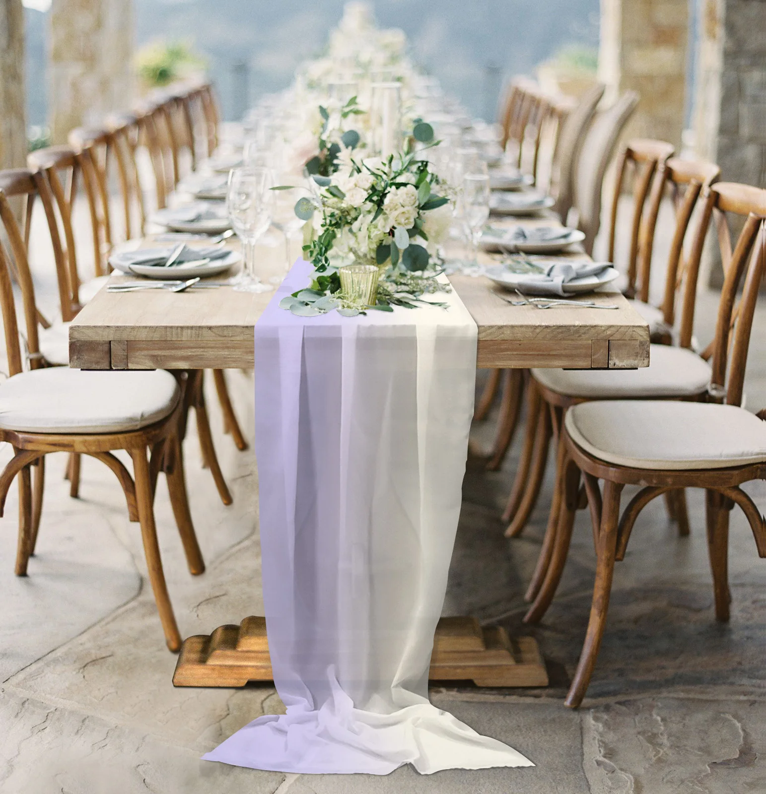 Beautiful Gradual Color Lavender Purple Sheer Bridal Party Decorations Wedding Table Runner