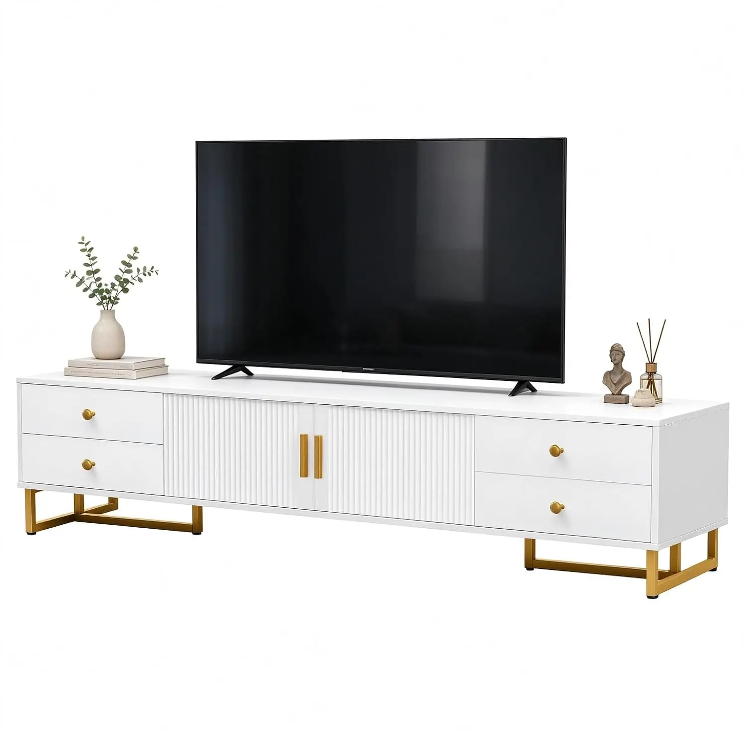 Modern TV Stand for 55/65/ 75 inches TV, White Gold Entertainment Center, Customized