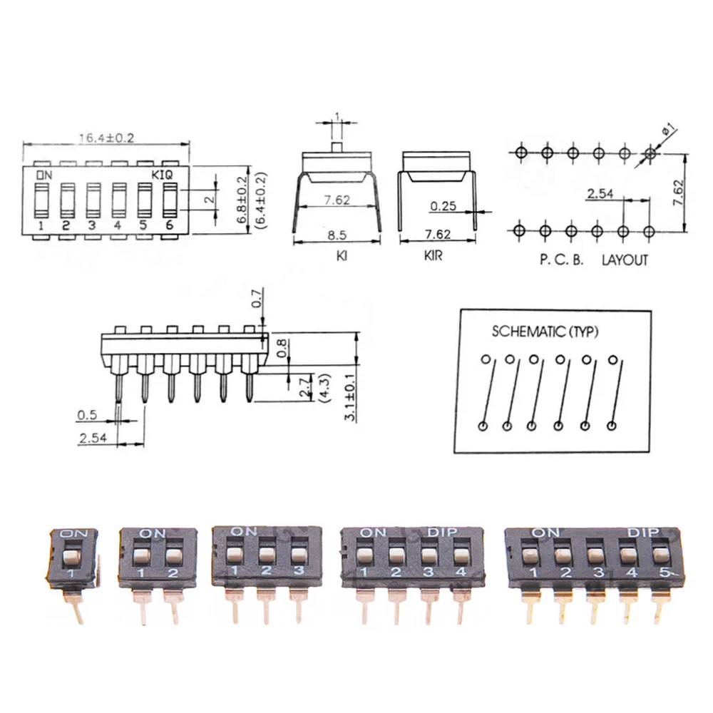 5PCS 2 2.54mm Pitch Toggle Switch Snap Switch Integrated Circuit Kit Slide Type Switch Module Integrated Circuit DIP SMD Switch