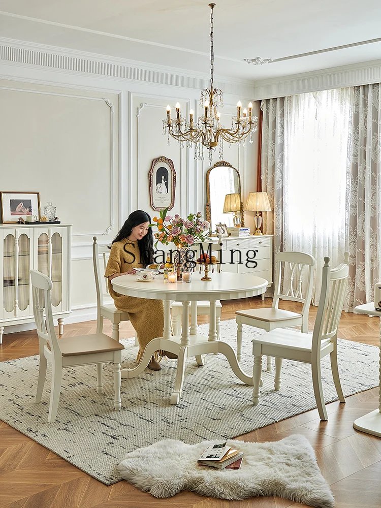 

CL Wind Full Solid Wood Round Dining Table White Round Household Dining Table