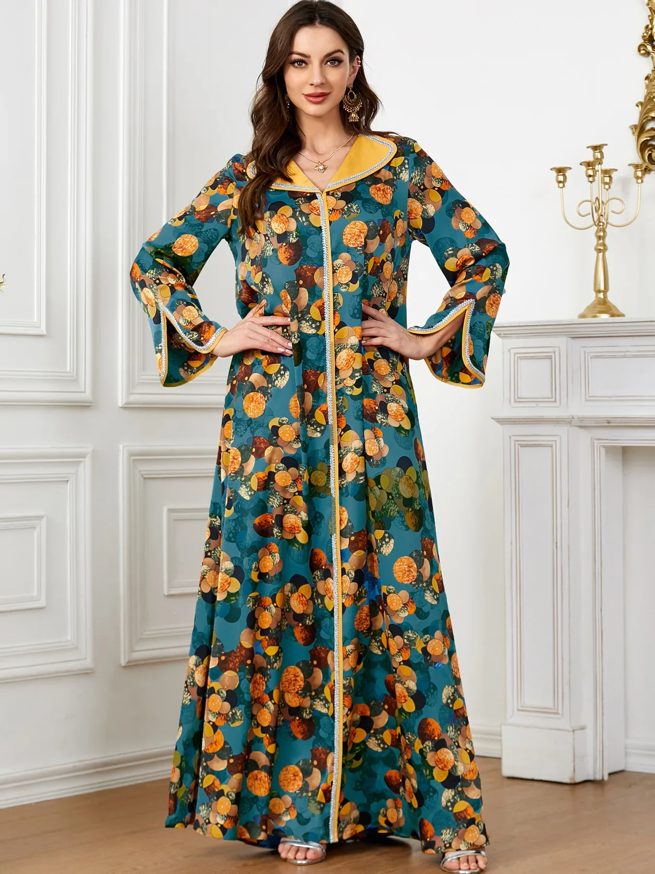 Eid abito da festa musulmano per donna Diamond Print Vestidos Largos Ramadan Abaya marocco caftano Dubai turchia Robe Jalabiya 2024