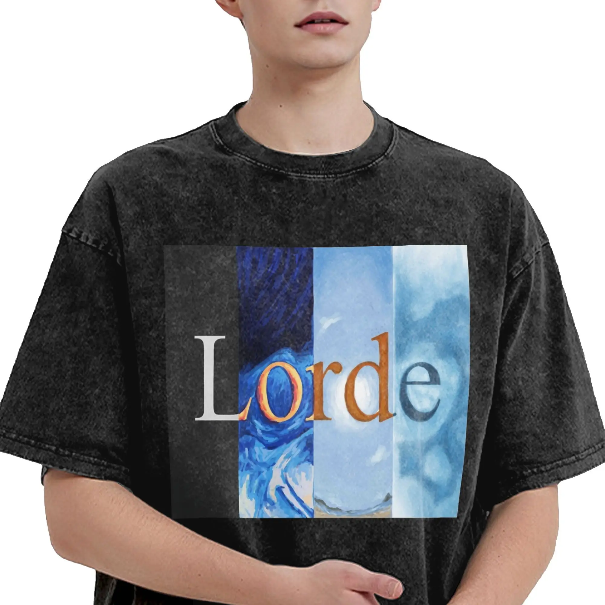 رهيبة لورد فيرجن ألبوم جديد تي شيرت الرجال س الرقبة القطن غسلها تي شيرت قصير الأكمام تي شيرت حجم كبير الملابس