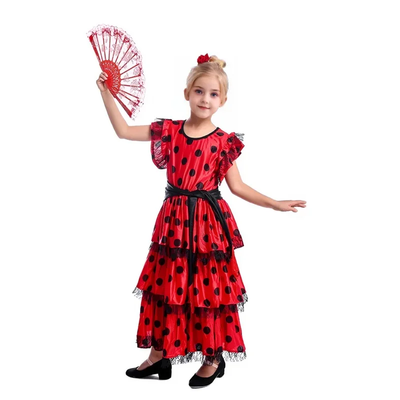 COSda @ vestido de pastel de lunares de Carnaval para niñas vestido de princesa de niña española vestido de baile exótico para adolescentes de danza tradicional Flamenco La