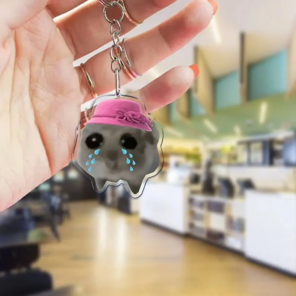 Funny Meme Im Just A Girl Sad Hamster Key Chain Keychains Ring for Accessories Bag Funny Pendant Keyring Jewelry Fans Gifts