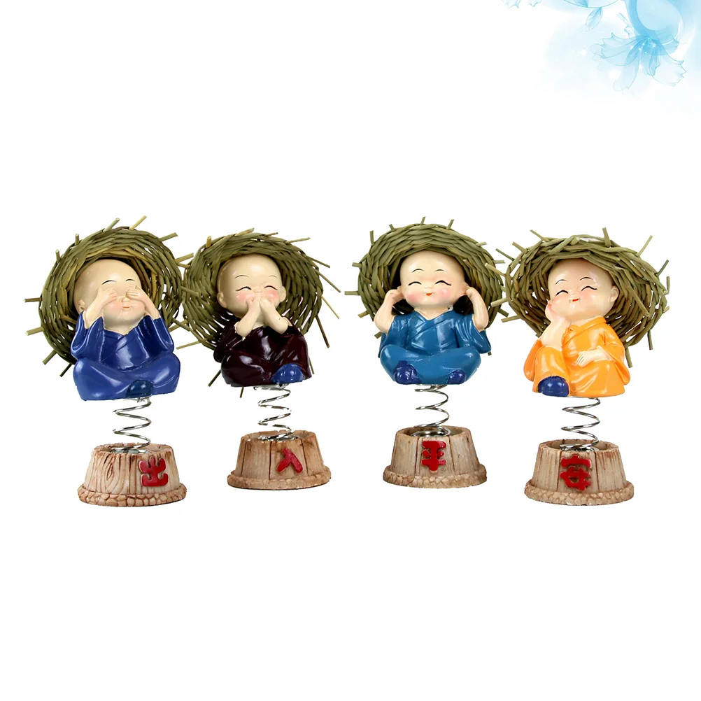 

4 Pcs Cars Home Coin Transformer Toys Cartoon Adornment Funny Children Gift Ornament Shaking Head Monk Decor Shake Your