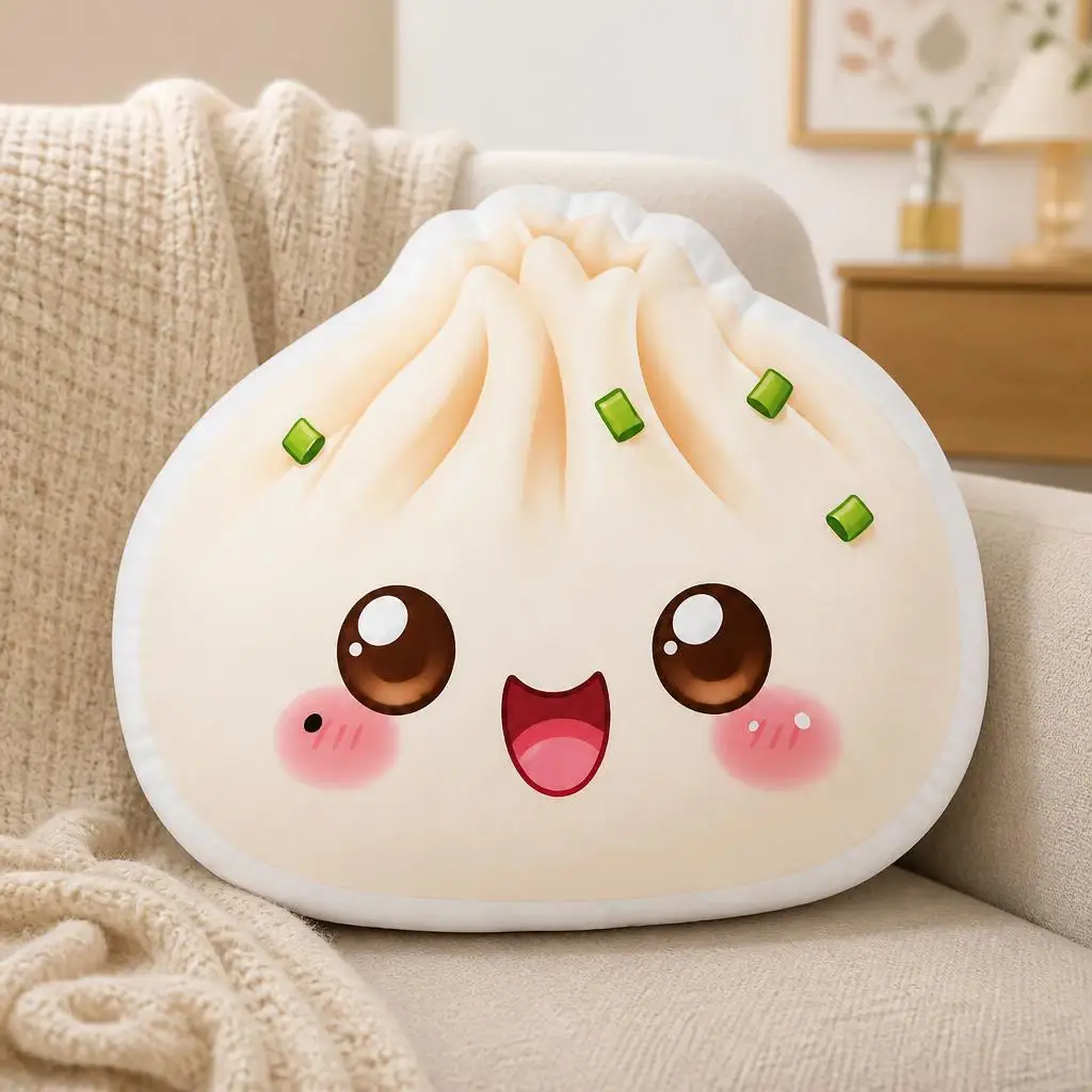 Bao Dumpling Food Kawaii Cartoon Shaped Pillow Cushion Irregular Stuffed Throw Pillow Home Decor Gift Bedroom Sofa Decorative