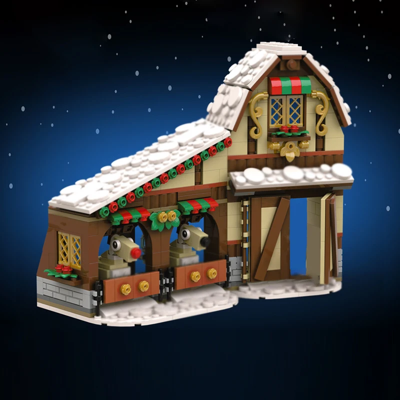 Stadt Street View Modell MOC Bausteine Weihnachten Rentier Stabile Modulare Technologie Geschenke Urlaub Montieren Kinder Spielzeug Anzug