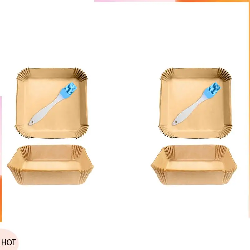 

A49Z 100Pcs Air Fryer Parchment Paper With Oil Brush Air Fryer Liners Square 6.3Inch Disposable Baking Paper Air Fryer Sheets