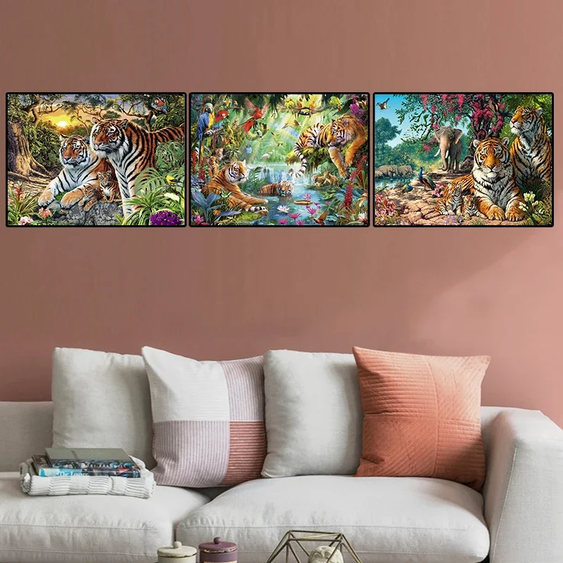 5D pittura diamante fai da te paesaggio della foresta e animali tigre mosaico strass ricamo pieno diamante rotondo punto croce regalo per la casa