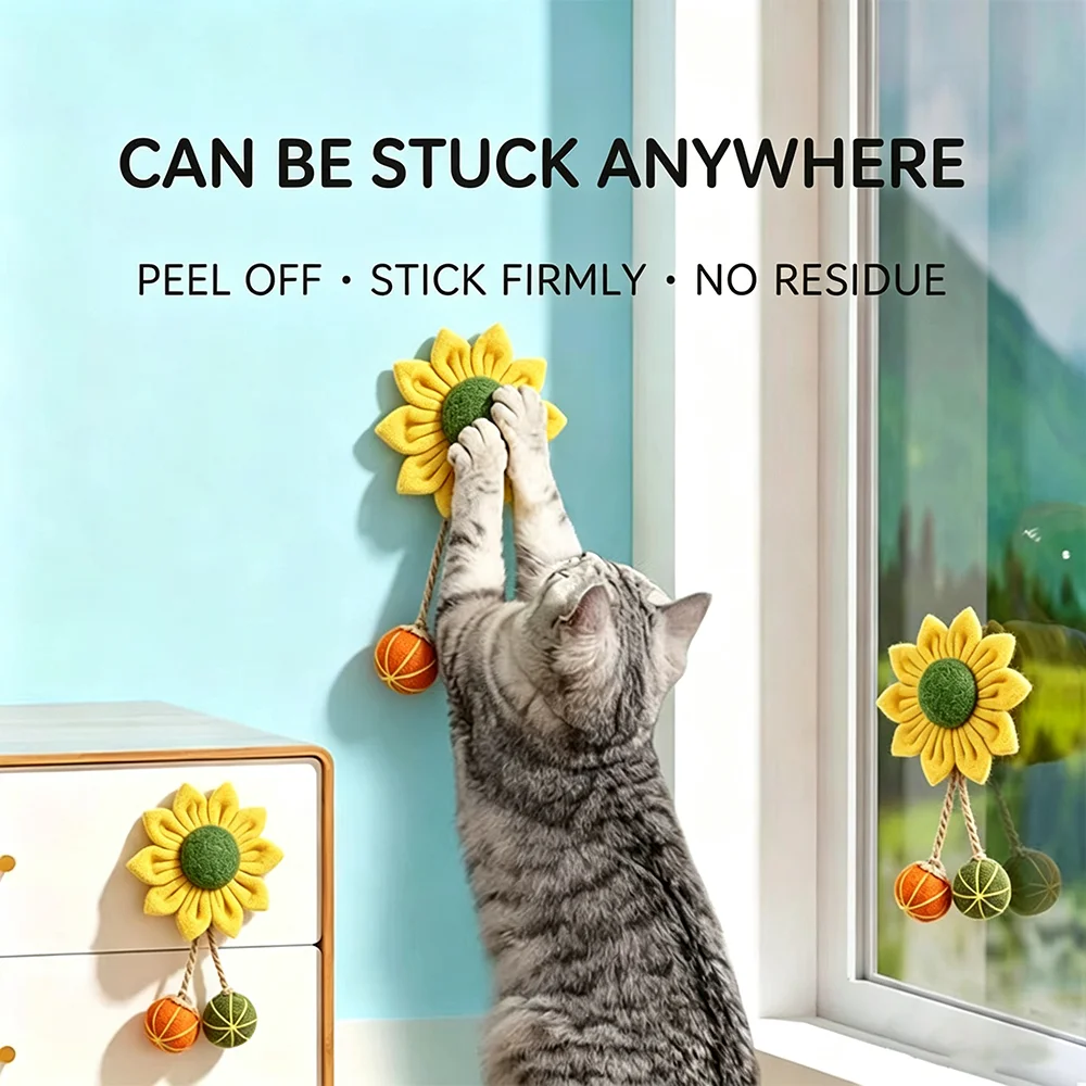 Sticky Flower Catnip Toy Wall Mounted Cat Licking Toy with Hanging Balls Self-adhesive Cat Teeth Cleaning Toy for Kitten - view 3