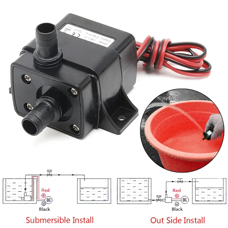 Mini DC12V 3M 240L/H Brushless Motor Submersible Water Pump 12v Water Pump 12V 4.8W Red-black connection