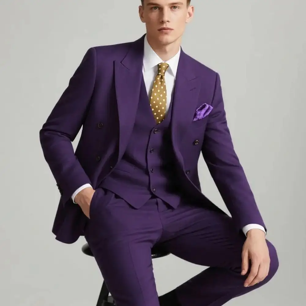 

Men Slim Fit Groom Wedding Tuxedos Peak Lapel Business Formal Party Male Blazer Vest Pants 3 Piece Costume Homme