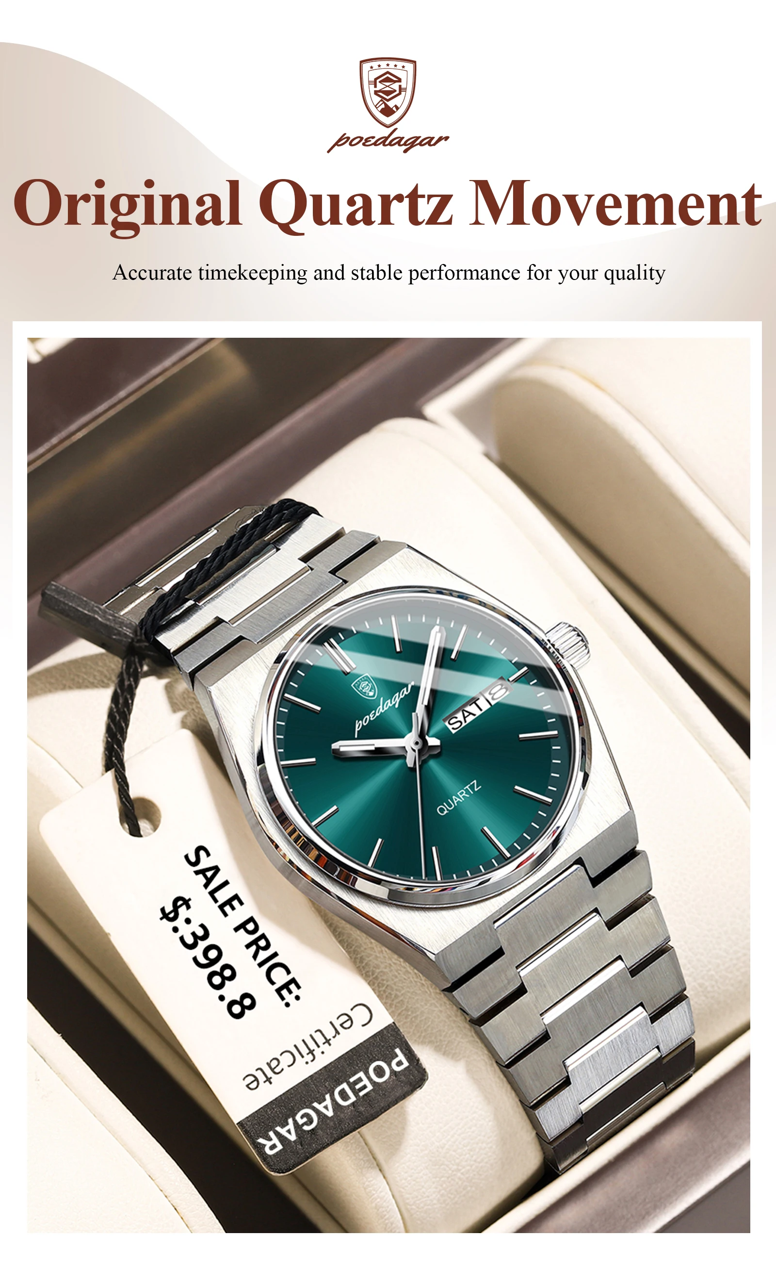 POEDAGAR Elegante Uhren Für Frauen Wasserdicht Leucht Datum Woche Damen Uhr Quarz Edelstahl Frau Mode Armbanduhr – Detail 9