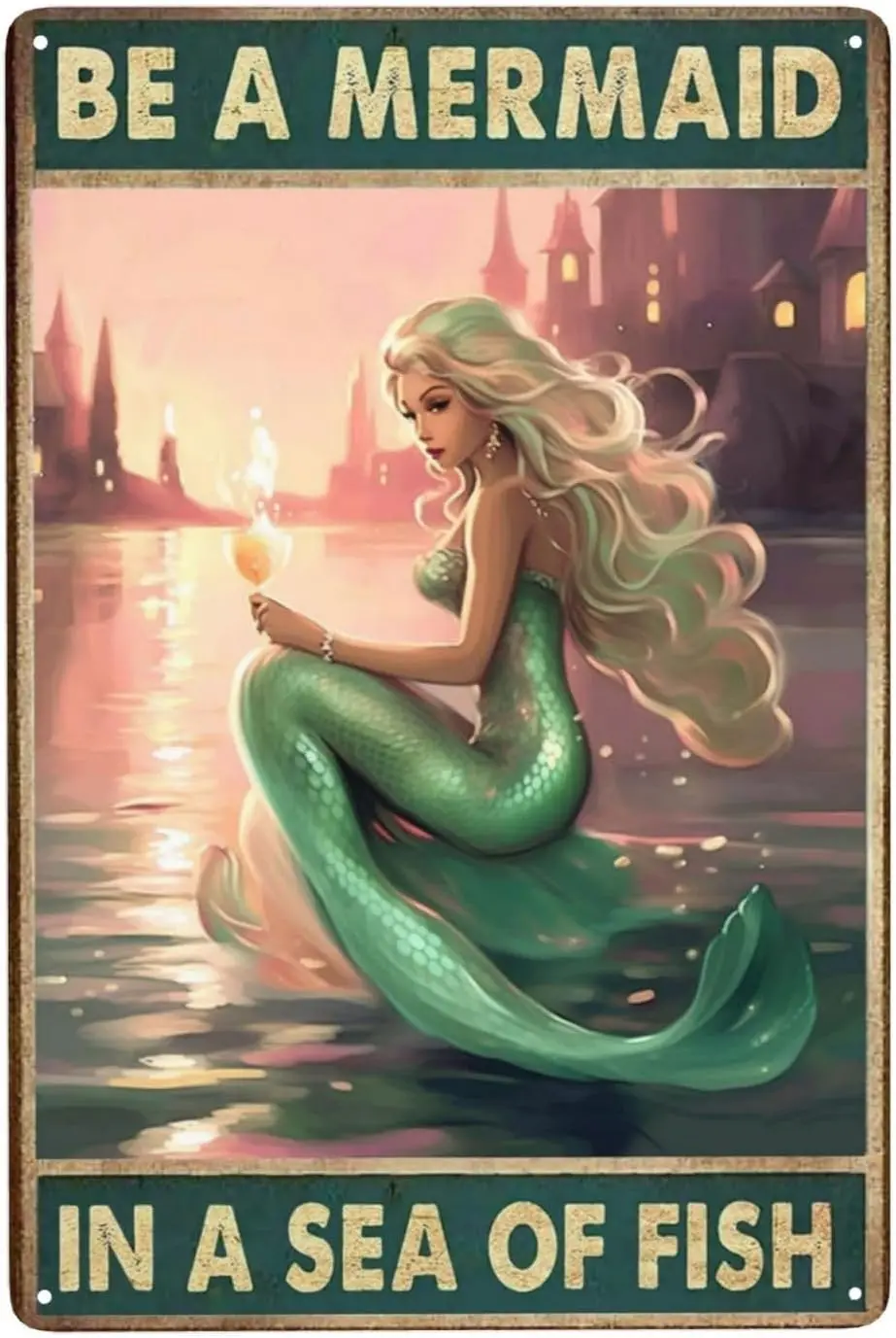 ZHIQUN Mermaid Heart Tin Poster 8X12IN - Ocean Theme Wall Art for Garden Weddings, Laundry Rooms & Coastal Man Cave Sea sign