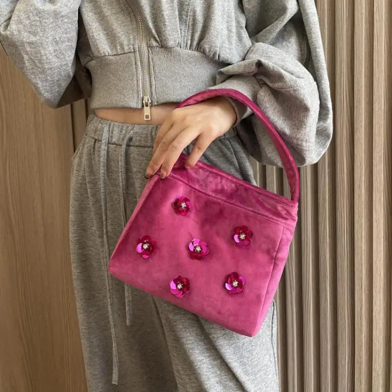 

Autumn And Winter Fashion New Original Velvet Sequins Splice Contrast Color Handbag Simple Casual Versatile Banquet Women's Bag