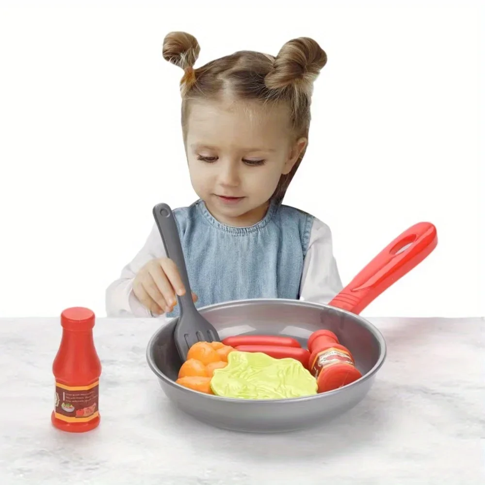 

Children Kitchen Pretend Play Food Toys,Frying Pan Vegetables Steak Bread Hot Dog Omelette Simulation Play Toy Set for Kids