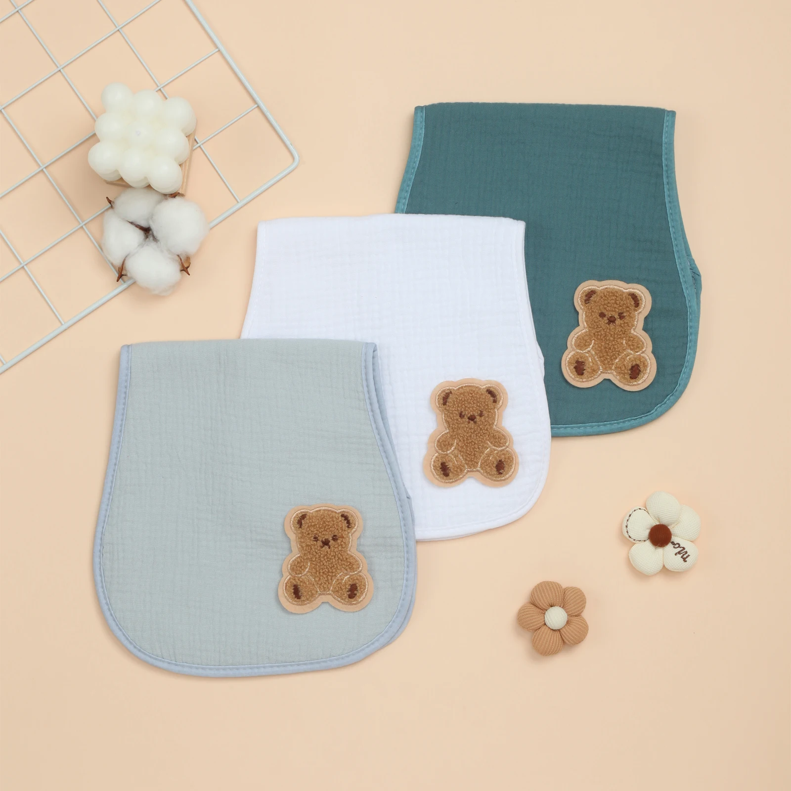 

Burping Cloths for Baby Girls Boys, 3 Pack Soft Cotton Absorbent Milk Spit Up Rags, Cute Bear Pattern