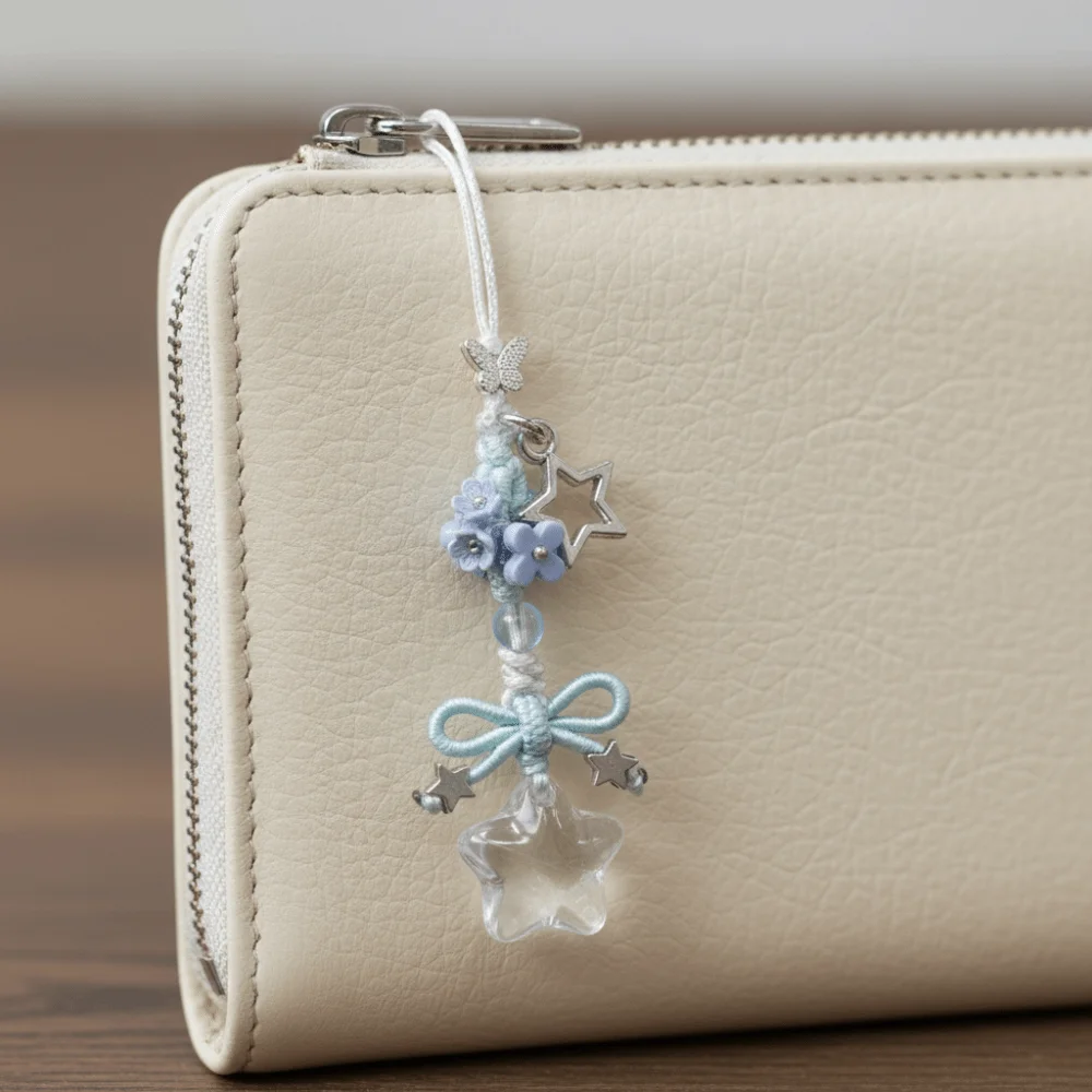 Chinese Style Ice Transparent Star Flower Pendant Bowknot Hand Knitting Beaded Phone Strap Resin Mobile Bag Pendant Mobile Bag
