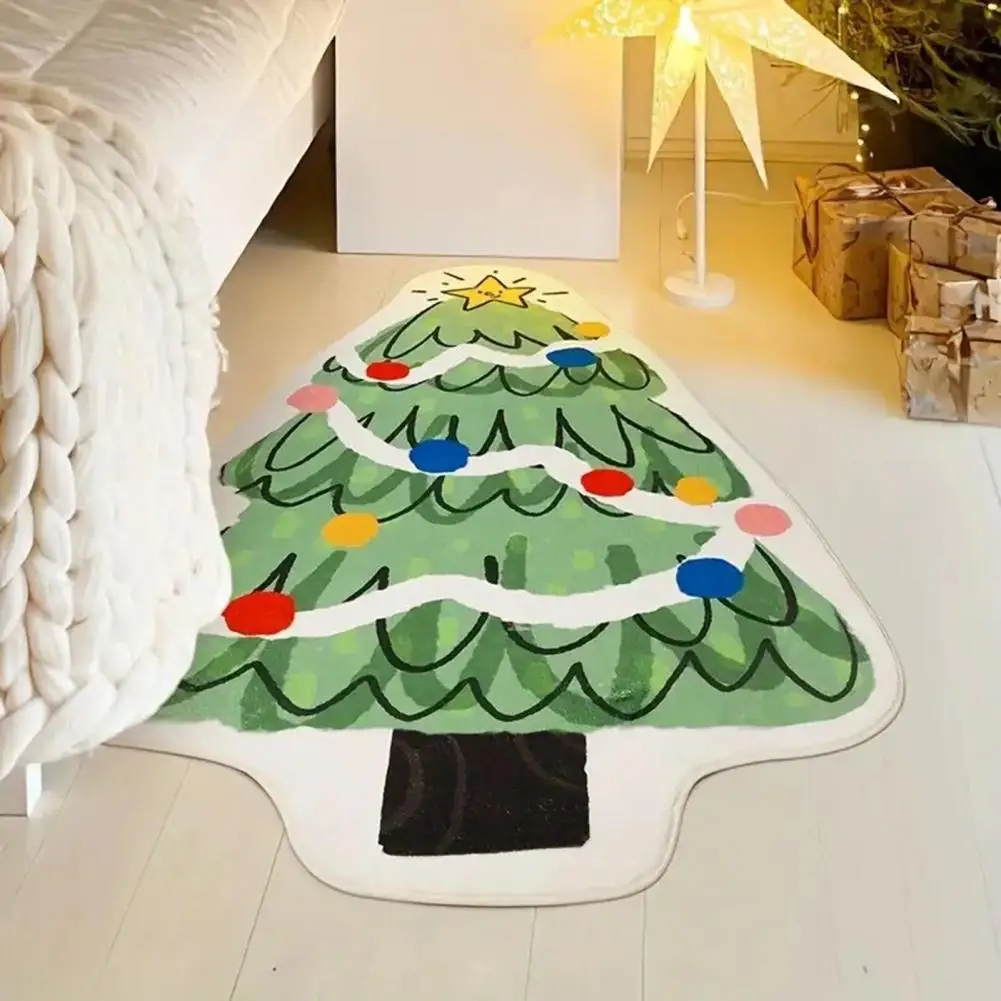 Christmas Carpet Cozy Water Absorption Anti-slip Christmas Tree Rug Imitation Cashmere Rug Festive Christmas Tree Sock Rug