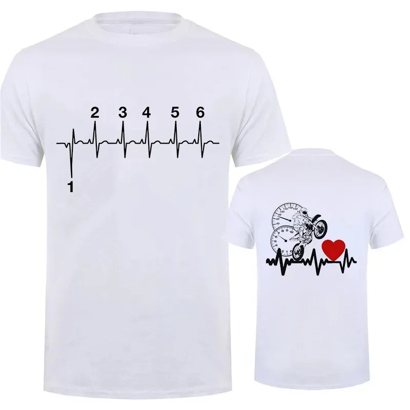 1N23456 Motorcycle Heartbeat Gear Shift Print T Shirt Motorbike Tee Print Race T-Shirt Autocycle Motorbike Speedometer T Shirt