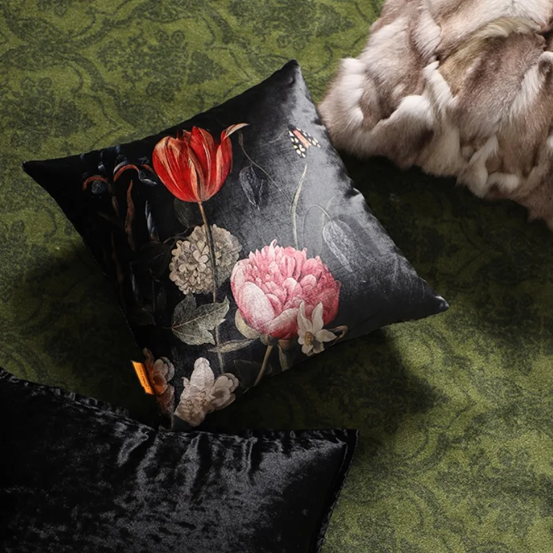 

Flora Pillows Black Velvet Cushion Case Luxury Flowers Decorative Pillow Cover For Sofa Chair Modern Room Home Decorations