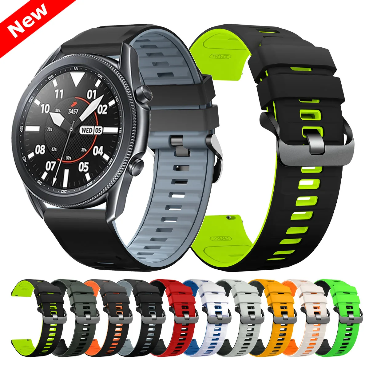 22mmシリコンストラップ サムスン ギアS3 クラシック/フロンティア スポーツバンド サムスン ギャラクシー ウォッチ3 45mm 46mm リストバンド/腕時計バンド