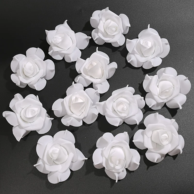 20 Stück Künstliche Schaumstoffblumenköpfe, Gekräuselte Weiße Schaumrosen, DIY Hochzeit Party Scrapbook Geschenkbox Grußkarte Dekorative Blumen