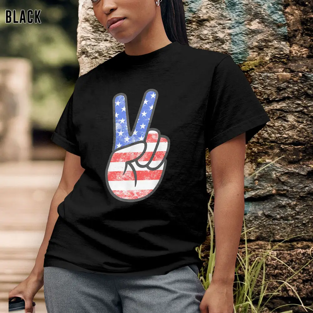 American Flag Peace Sign Hand T-Shirt Special gift For Men Women, Tee Gift