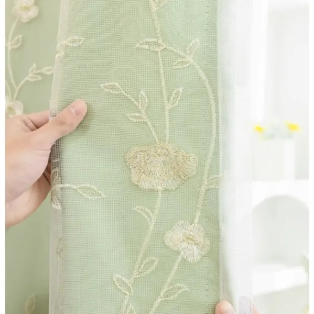 

Double-layer Full Blackout Curtains Tulle for Living Room Bedroom High-grade Atmospheric Sunshade Cloth Matcha Window Decor